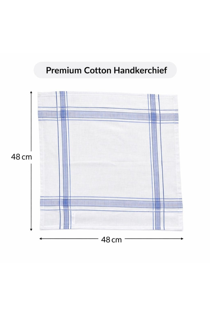 Hira Classic Colour Border Premium White Cotton Handkerchief Collection | Pack of 6