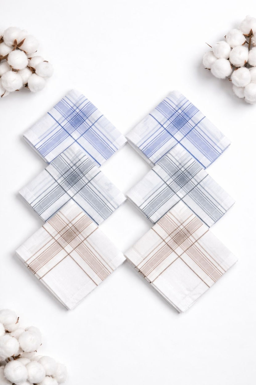 Hira Classic Colour Border Premium White Cotton Handkerchief Collection | Pack of 6