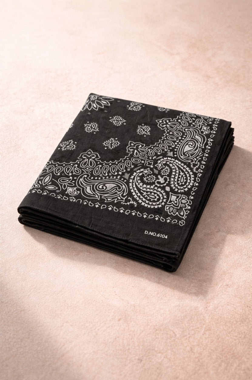 Hira Midnight Black Paisley Premium Cotton Bandana Collection | Pack of 6