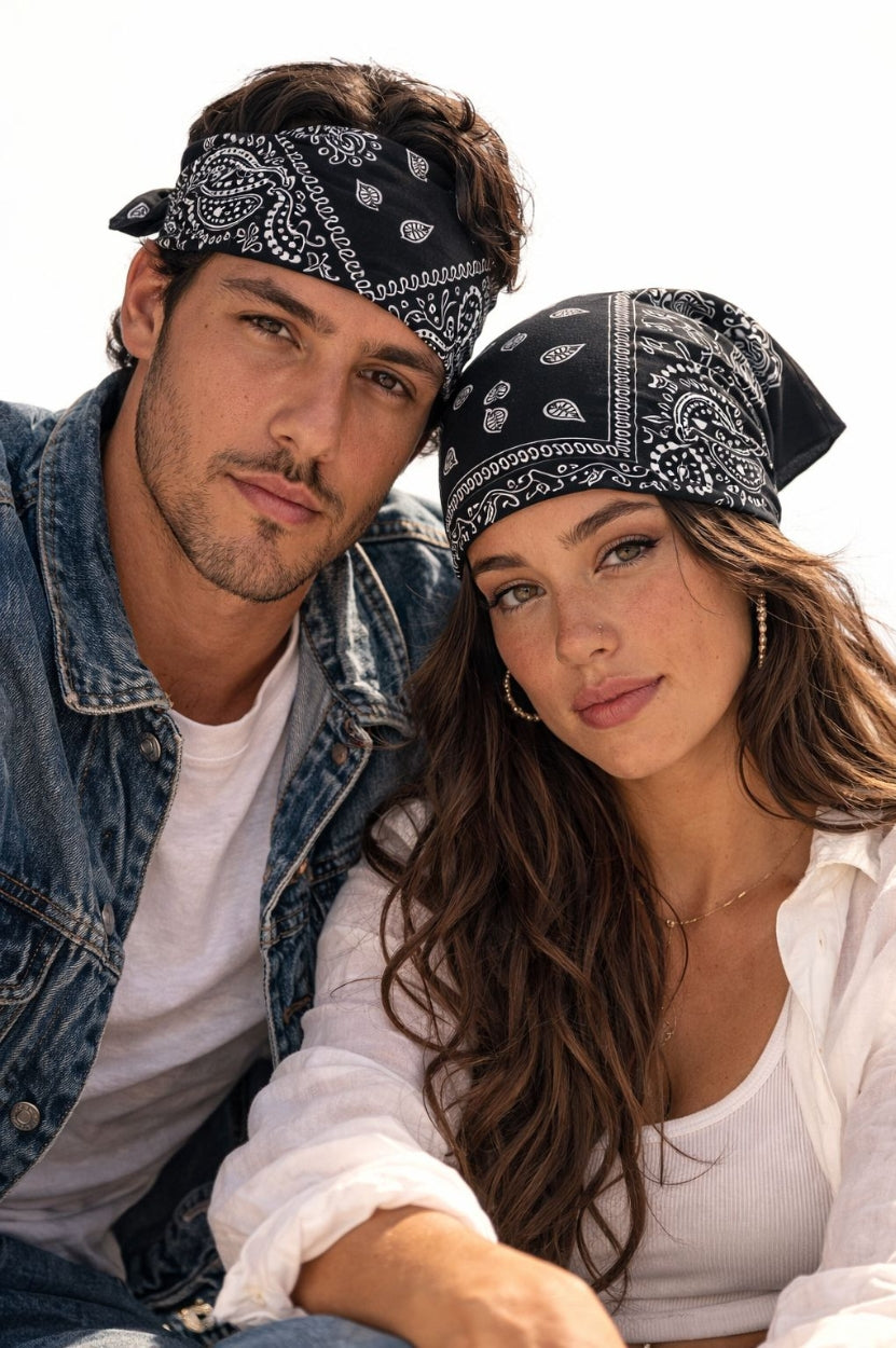 Hira Midnight Black Paisley Premium Cotton Bandana Collection | Pack of 6