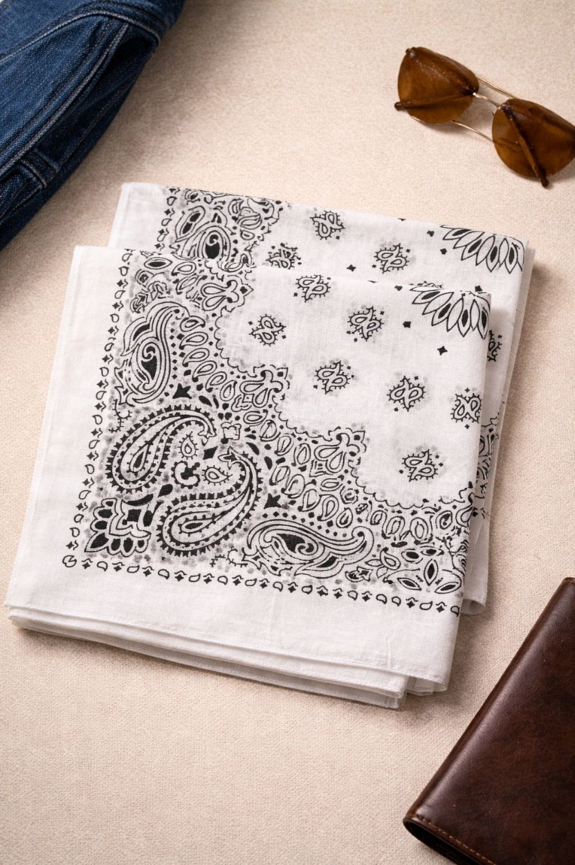 Hira Classic White Paisley Premium Cotton Bandana Collection | Pack of 6