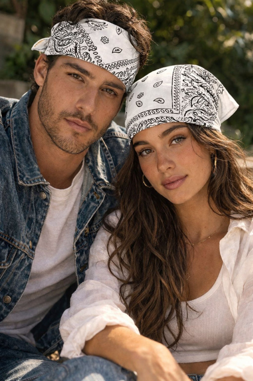 Hira Classic White Paisley Premium Cotton Bandana Collection | Pack of 6