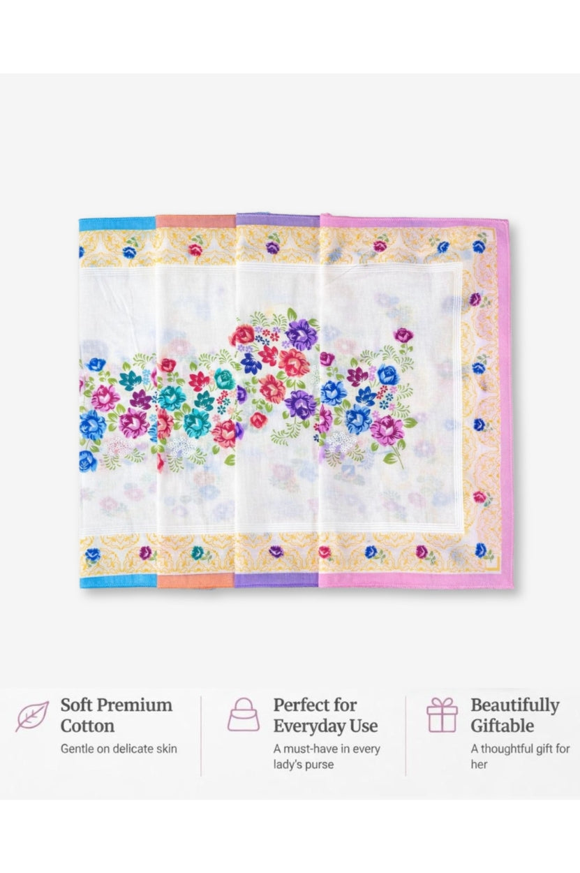 Hira Imperial Petals Premium Cotton Handkerchief Gift Collection | Pack of 12