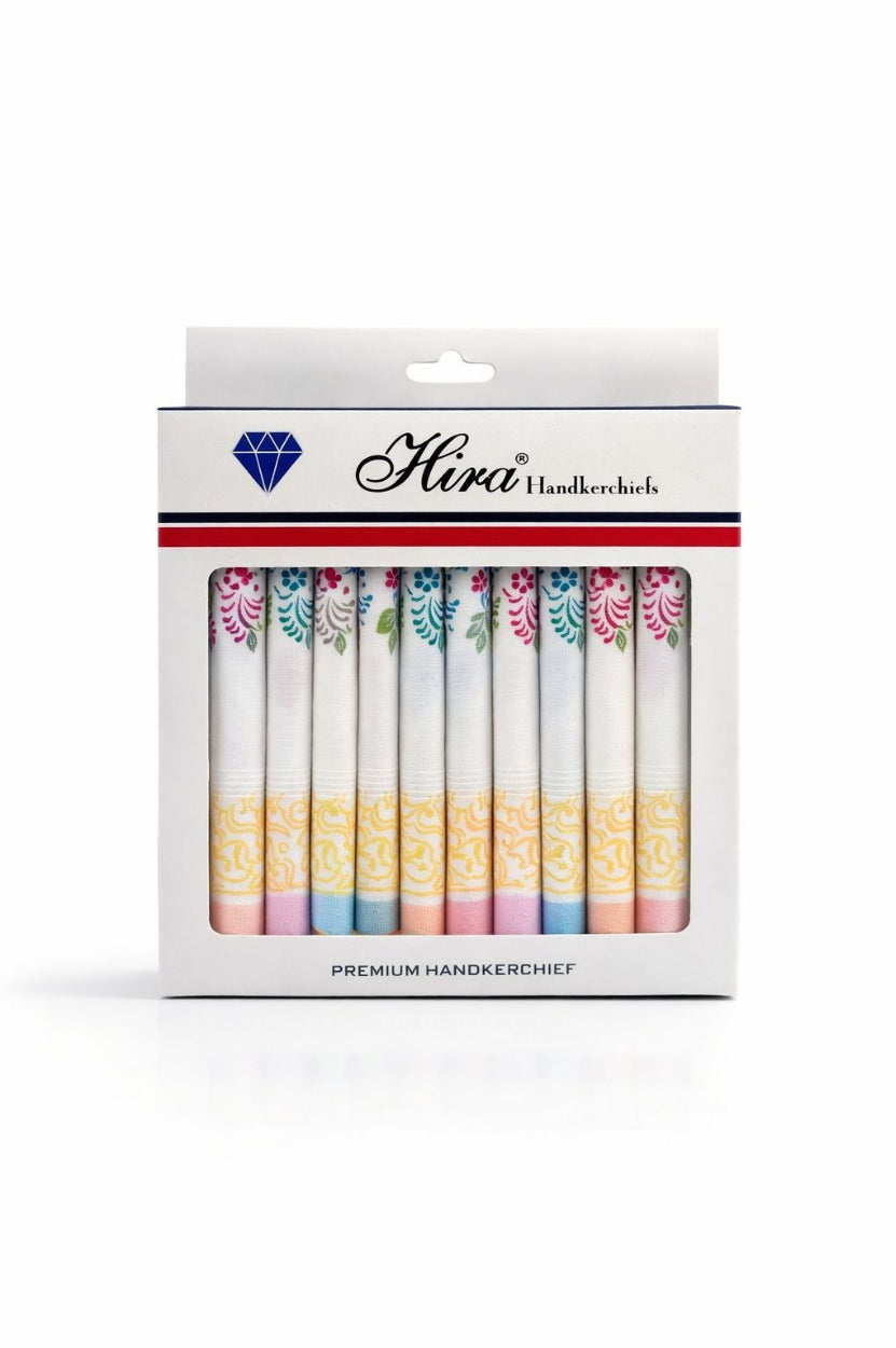 Hira Imperial Petals Premium Cotton Handkerchief Gift Collection | Pack of 12