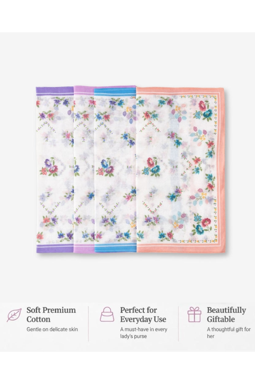 Hira Bloom Prestige Luxury Floral Cotton Handkerchief Collection | Pack of 12