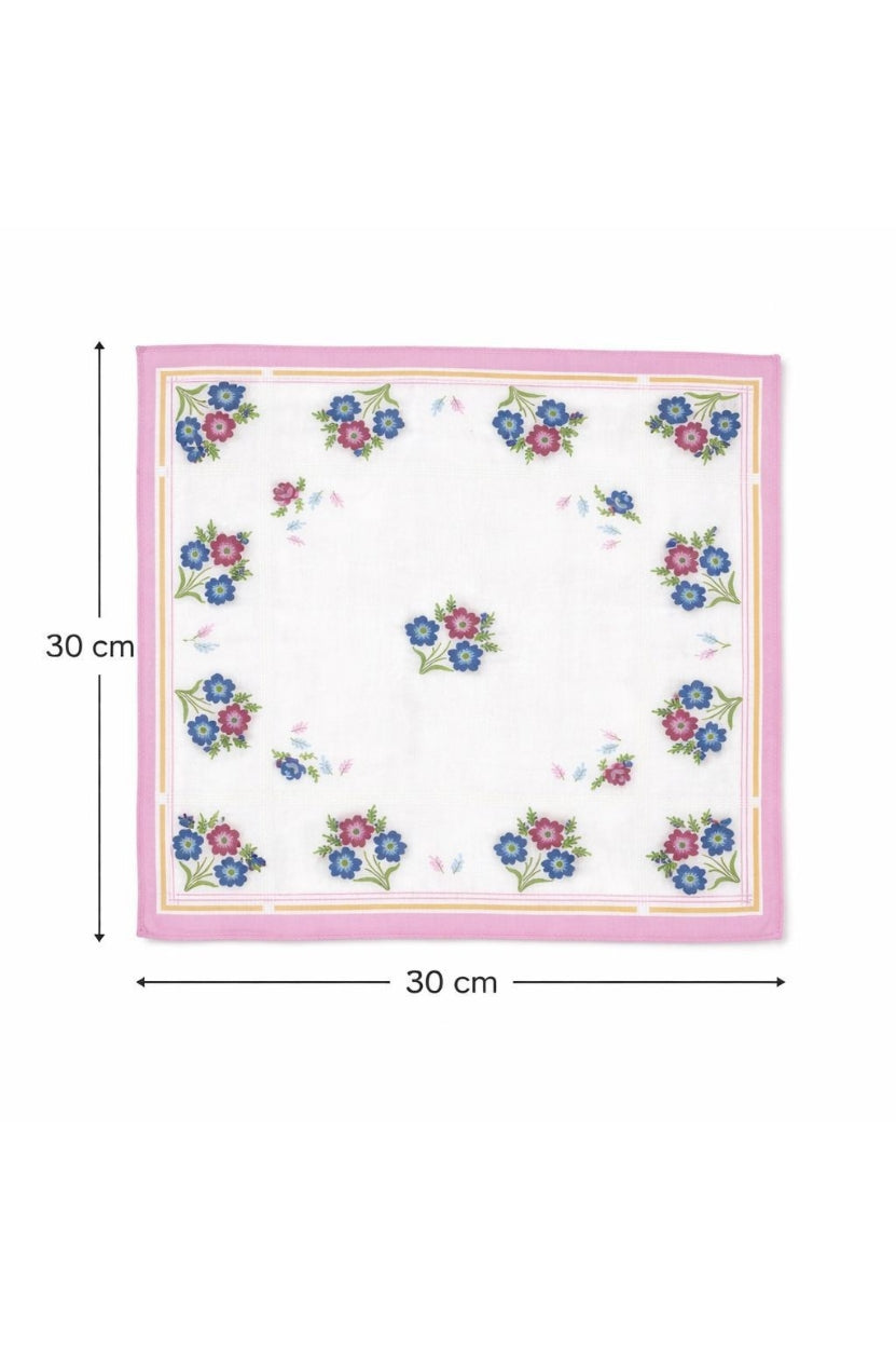 Hira Floral Symphony Luxury Cotton Handkerchief Gift Collection | Pack of 12