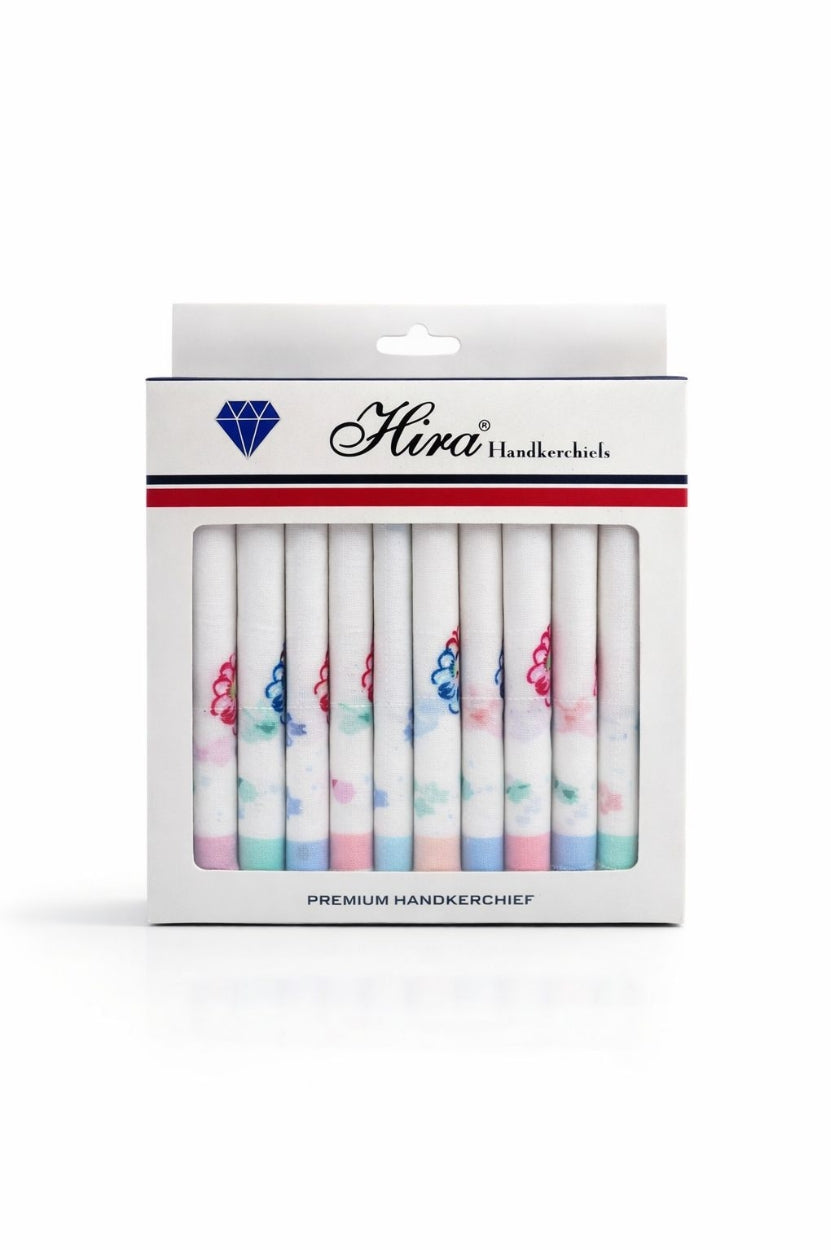 Hira Petal Whisper Elegant Cotton Handkerchief Collection | Pack Of 12