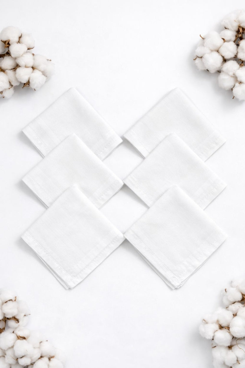 Hira Pure Elegance Luxury White Cotton Handkerchief Collection | Pack of 6