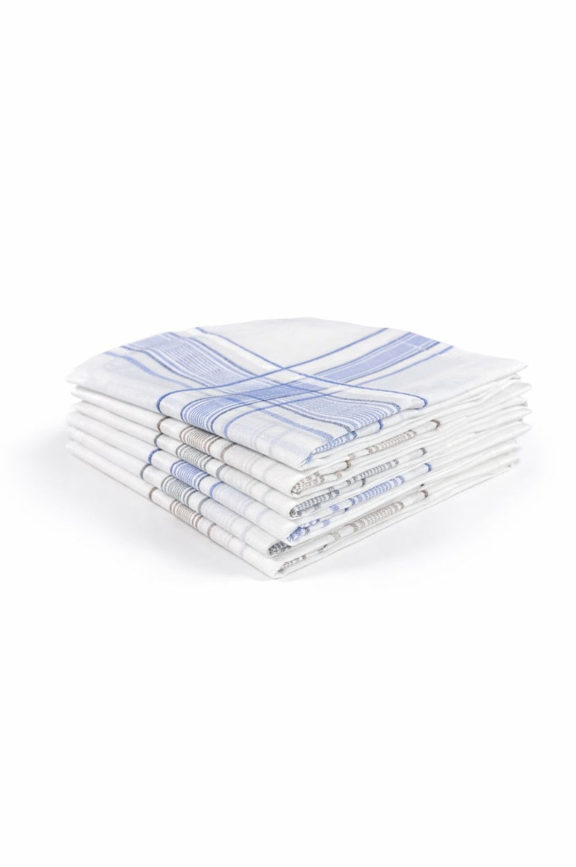 Hira Classic Colour Border Premium White Cotton Handkerchief Collection | Pack of 6