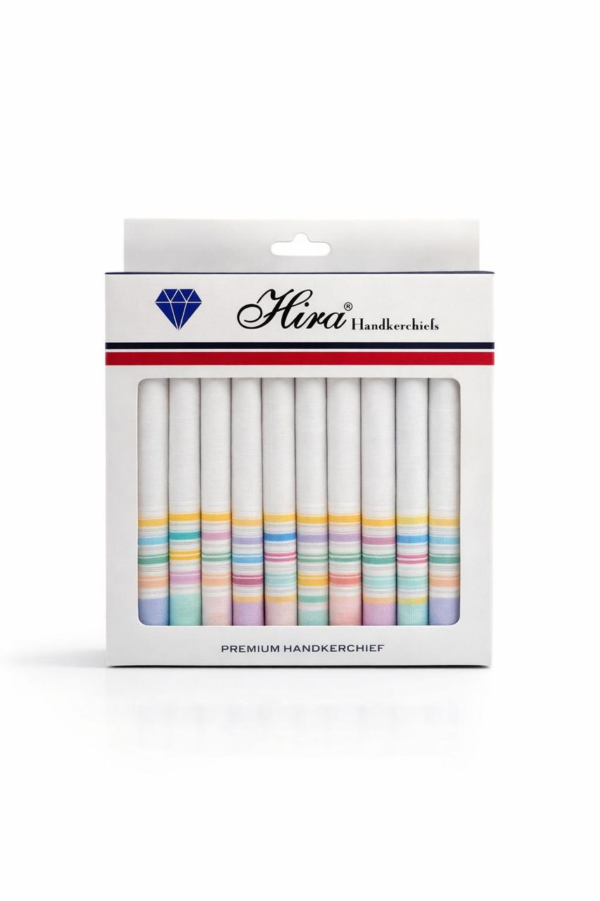 Hira Pastel Luxe Premium Soft Cotton Handkerchief Collection | Pack of 12